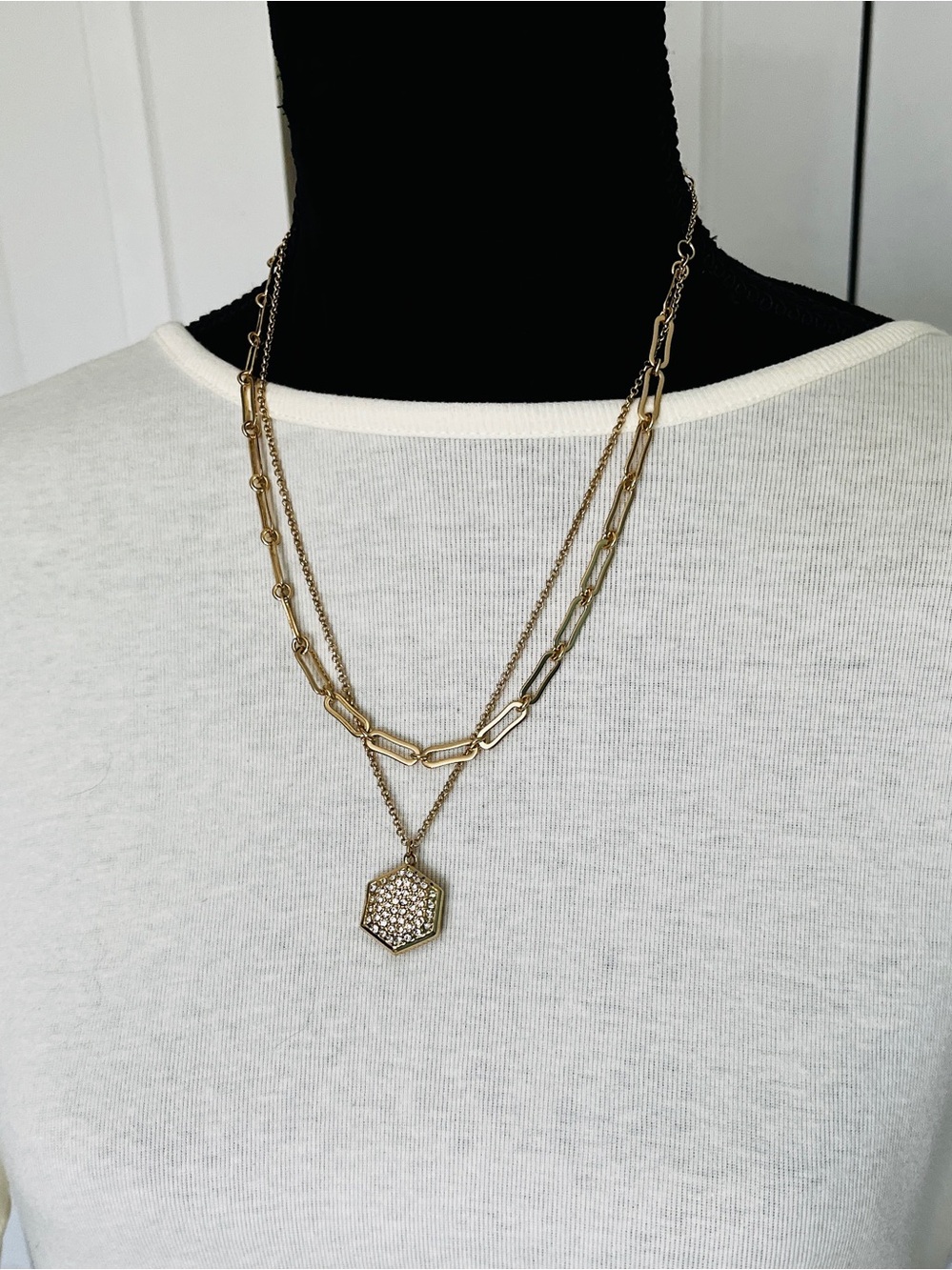 Gold Layered Hexagon Pendant Necklace - Women Jewelry